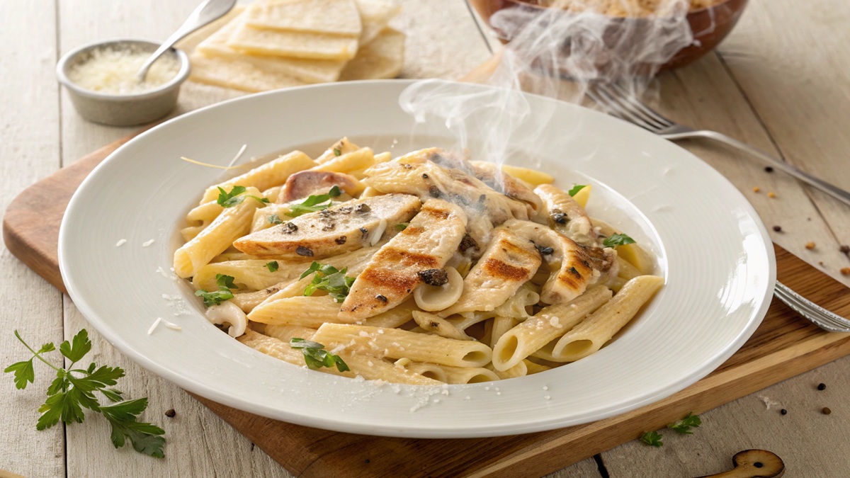 طرز تهیه پاستا چیکن آلفردو | دستور پخت حرفه‌ای با مرغ و قارچ