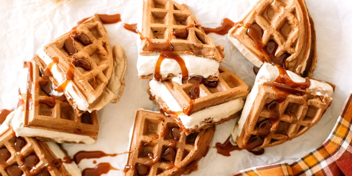 طرز تهیه وافل بیسکویتی با بستنی: دسر بستنی بیسکویتی خوشمزه