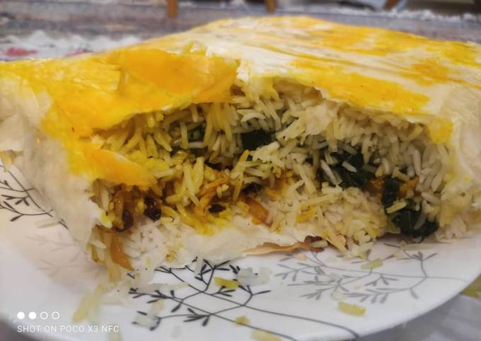 پلو پرده ای اسفناج با مرغ