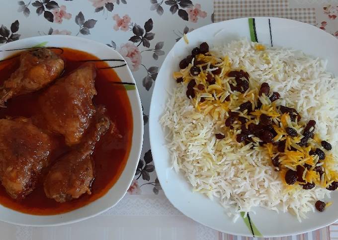 مرغ پلو با کشمش