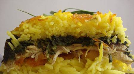 ته چین آلو اسفناج با مرغ